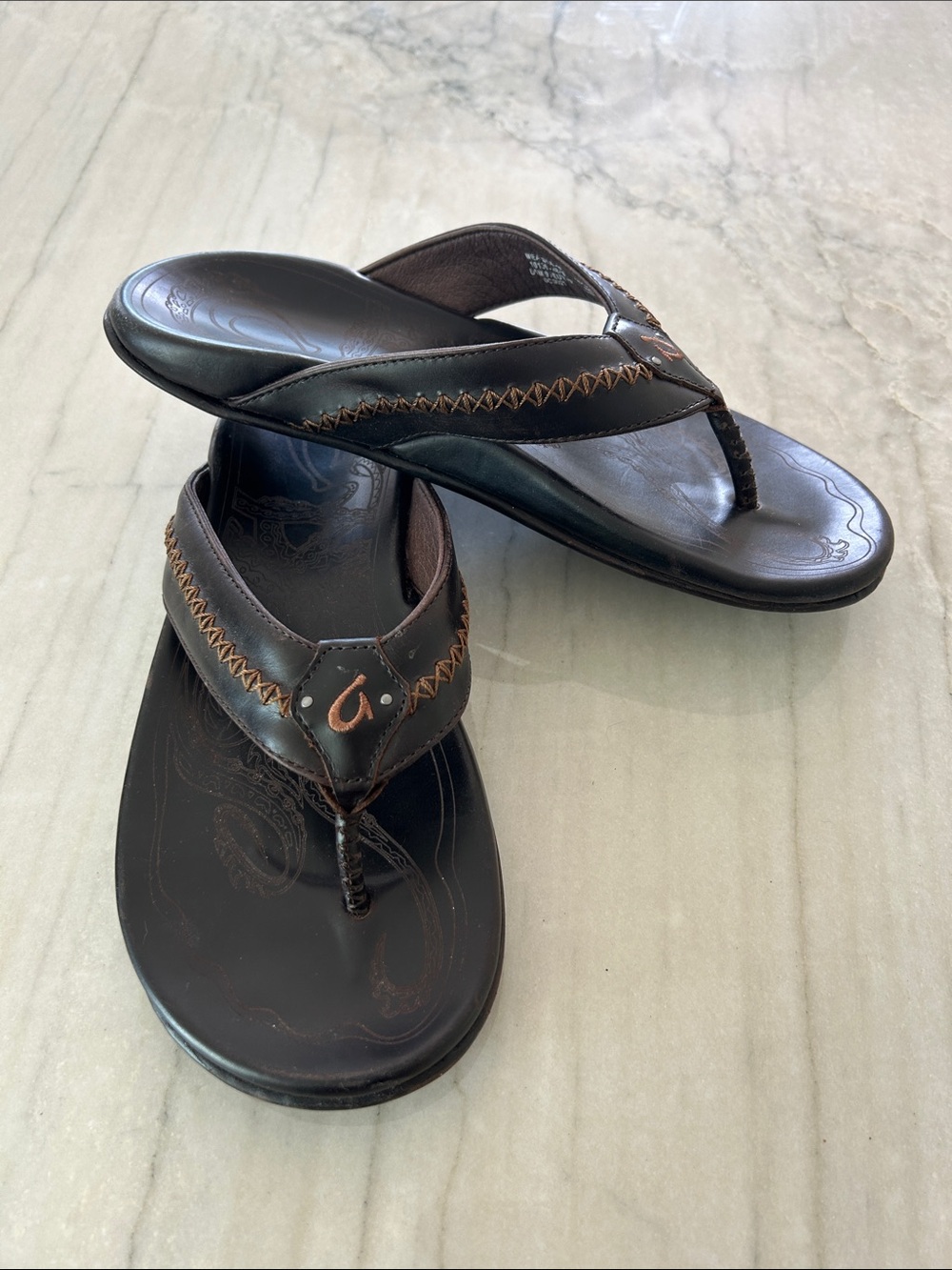 Men's OluKai Mea Ola Leather Flip Flops -
